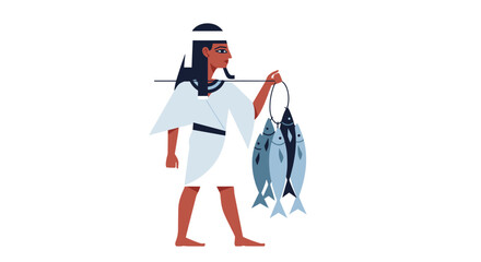 Obraz premium Man Carrying Fresh Fish on Shoulder.