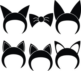 Obraz premium Set of Black Cat and Bunny Ear Headband Silhouette Icons