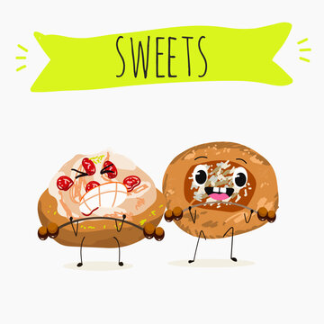 Funny Characters quince dessert, Ayva tatlısı, hand drawn vector illustration.