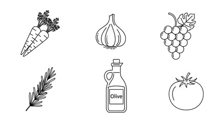 A Collection of Fresh Food Ingredients Illustrated with Clean Line Art Icons