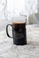 Close-Up of Brewing Coffee with French Press