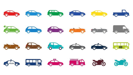 A Colorful Collection of Various Vehicle Icons Representing Transportation Options