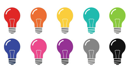 A diverse collection of colorful light bulbs representing ideas and innovation