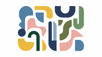 Abstract Geometric Pattern Design with Organic Shapes and Pastel Colors on White Background