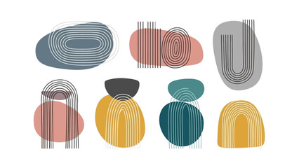 Abstract Mid Century Modern Geometric Shapes with Organic Forms and Rainbow Arches