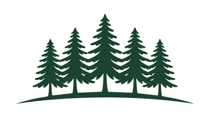 Obraz premium Green silhouette of five tall pine trees standing on a hillside
