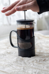 Close-Up of Brewing Coffee with French Press