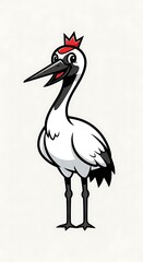 Cartoon crane bird with crown headband. © Zikri