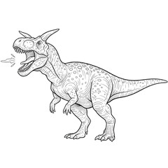 Carnotaurus dinosaur roaring profile view coloring page vector.