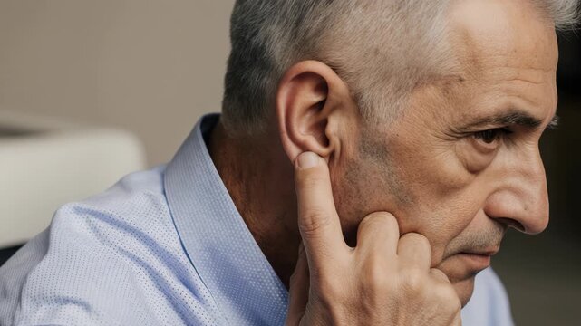 Senior Man Adjusting Hearing Aid
