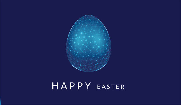 Happy Easter technology greeting card - digital Easter eggs and text Growth, Opportunities, New Beginnings - dark blue vector background