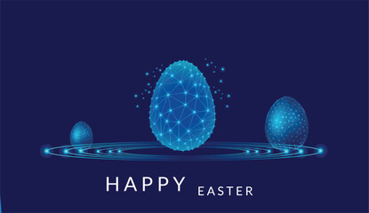 Happy Easter technology greeting card - digital Easter eggs and text Growth, Opportunities, New Beginnings - dark blue vector background © sariful