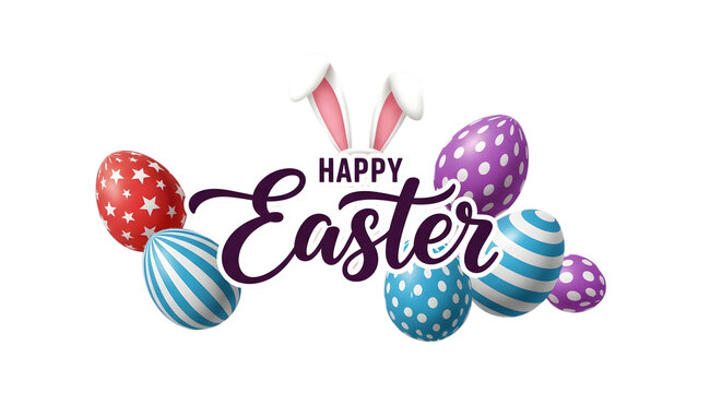 Happy easter eggs and bunny ears on black background easter celebration