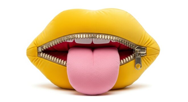 Yellow Lips with Zipper and Tongue.