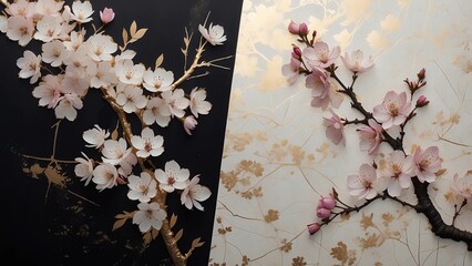 ラグジュアリーな黒と白と金を使う桜もチーフの壁紙