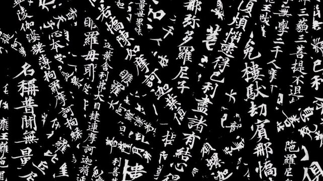仏教のお経の文字が流れていく、4K画質のループ素材
