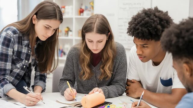 Students Collaborating on School Assignment