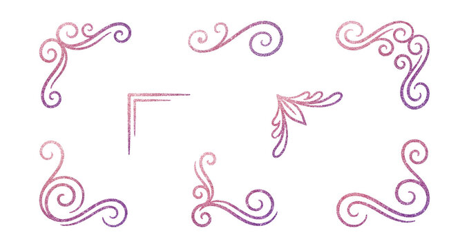 Sparkly corner flourishes elements set.