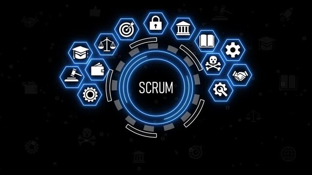 SCRUM, agile development methodology concept. Task sprint teamwork methodology. Adaptable, fast, flexible and effective agile framework. Scrum roles, product owner, scrum master..