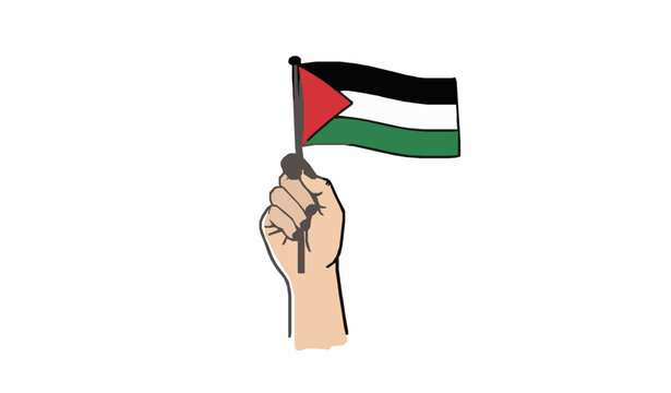 Freedom Palestine hand drawn vector illustration raised hand holding flag symbol of unity isolated on white background