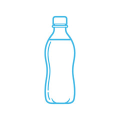 Blue line drawing of a plastic water bottle with a screw top cap isolated on