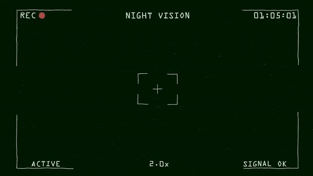 Transparent CCTV night vision recording screen interface featuring digital glitch distortion green NVG effect timestamp counter and security monitor overlay in 4K