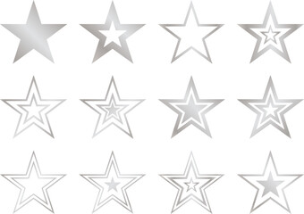 Twelve silver gradient star shapes in a grid stars