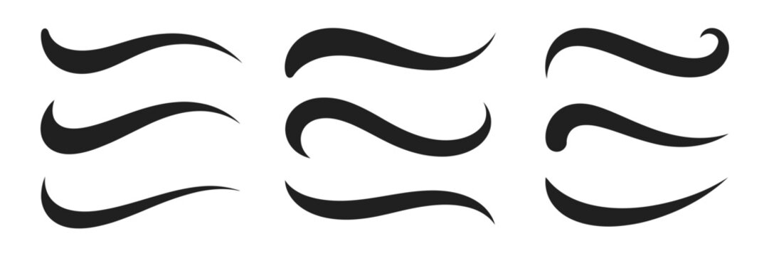 Swoosh and swash tails collection, showcasing retro-style baseball design swooshes, text tail accents, and decorative vector underline elements for sports graphics.