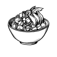 Lunch bowl &ndash; Hand drawn illustration, black pencil, transparent PNG, human made/no ai