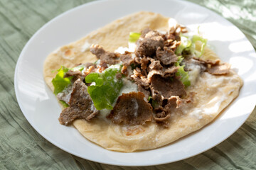 Close-Up of Gyros Meat Wrap Traditional Turkish and Greek Style
