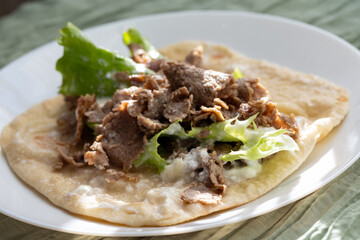 Close-Up of Gyros Meat Wrap Traditional Turkish and Greek Style