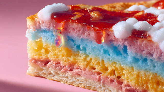 Colorful layered cake slice