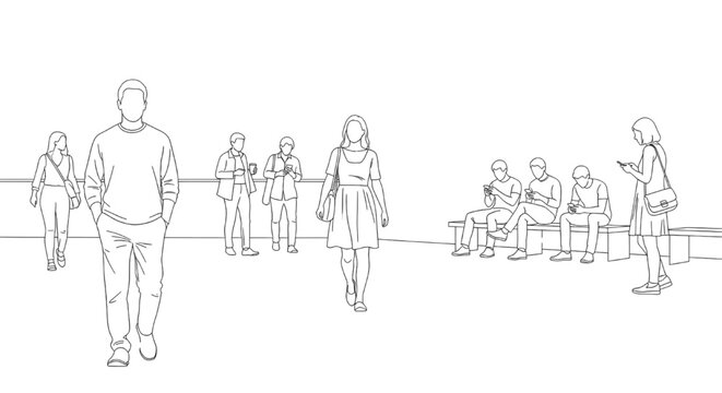 CAD People Outline Figures Set for Architectural and Landscape Design