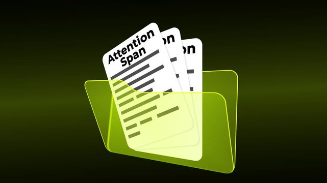 Attention Span Medical Research Folder, Cognitive Function Assessment Patient Records and Clinical Evaluation Documentation in Green Folder