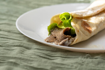 Close-Up of Gyros Meat Wrap Traditional Turkish and Greek Style
