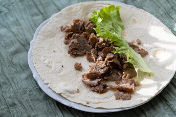 Close-Up of Gyros Meat Wrap Traditional Turkish and Greek Style