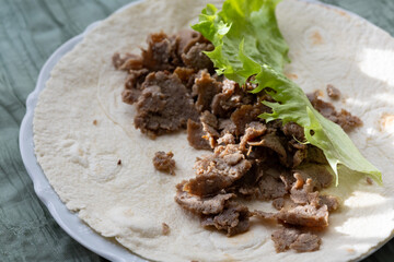 Close-Up of Gyros Meat Wrap Traditional Turkish and Greek Style