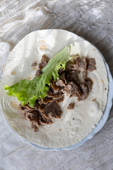 Close-Up of Gyros Meat Wrap Traditional Turkish and Greek Style