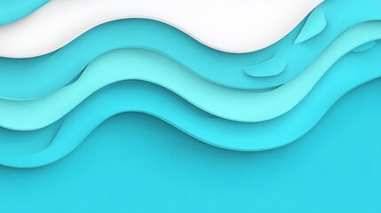 Abstract, layered, wave-like shapes in shades of blue and white, creating a dynamic composition