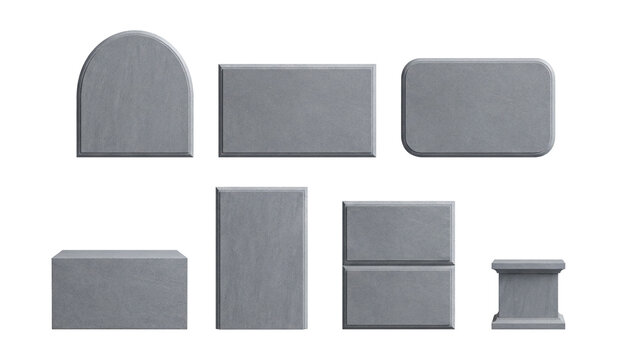 Minimal mausoleum plaques and markers 3D elements set.