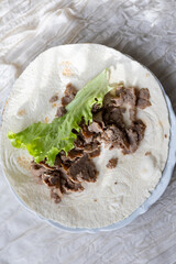 Close-Up of Gyros Meat Wrap Traditional Turkish and Greek Style