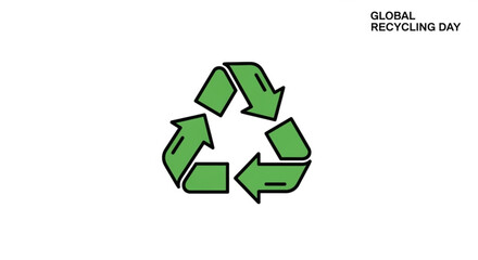 Obraz premium Green recycling symbol with arrows on white background for global recycling day awareness campaigns and eco friendly initiatives