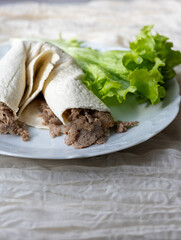 Close-Up of Gyros Meat Wrap Traditional Turkish and Greek Style