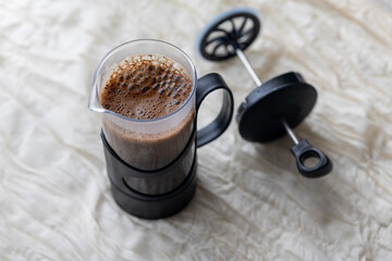  Close-Up of Brewing Coffee with French Press