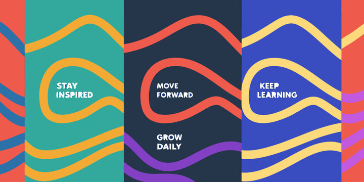Colorful abstract banners with inspirational quotes and wavy designs