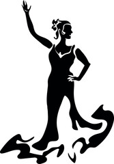 Black and white sketch of flamenco dancer isolated on a white background.