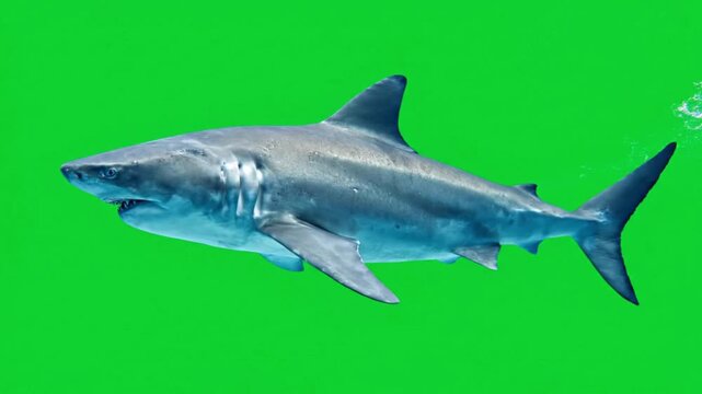 Fierce shark swimming through ocean waters with green background