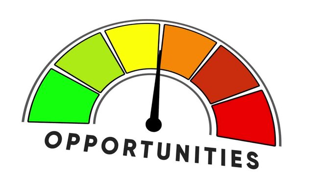 Opportunities Meter Gauge With Needle Pointing To Green Section On White Background speedometer indicator