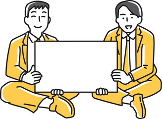 ボードを持って案内する2人のビジネスマン