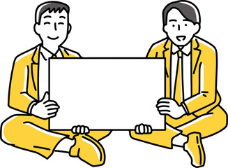 ボードを持って案内する2人のビジネスマン